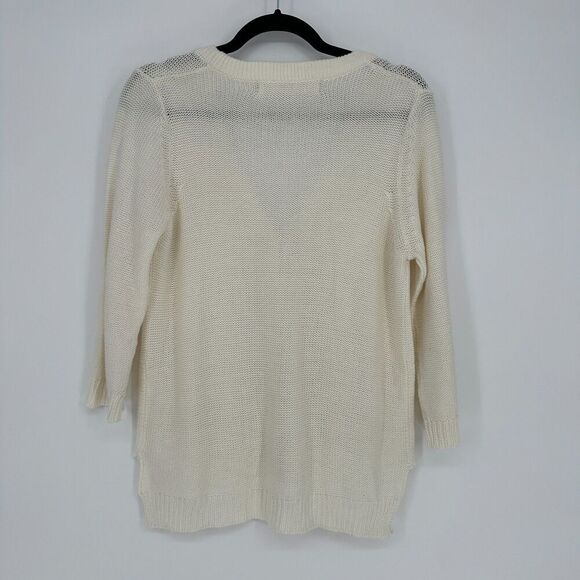 Zara Womens Knit Cardigan Sweater Size M Ivory V-Neck Quiet Luxury Neutral Beach - Picture 9 of 9